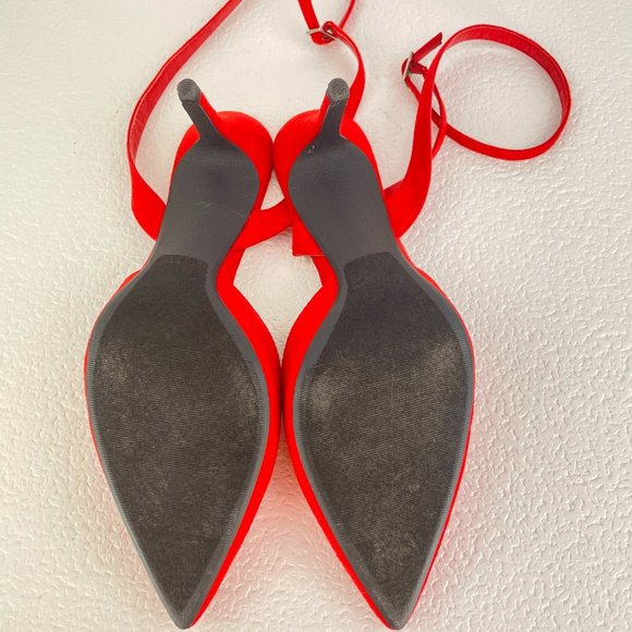 Red faux microsuede pointed toe ankle wrap heels - SZ 9 - Picture 7 of 7